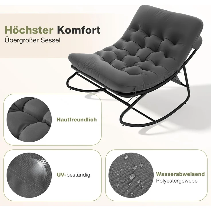Aoxun Schaukelstuhl mit Hocker für Erwachsene, Ergonomischer Relaxsessel, 77.5x100x71.5 cm, Maximale Belastung von 160kg, Schwarzgrau – Bild 5