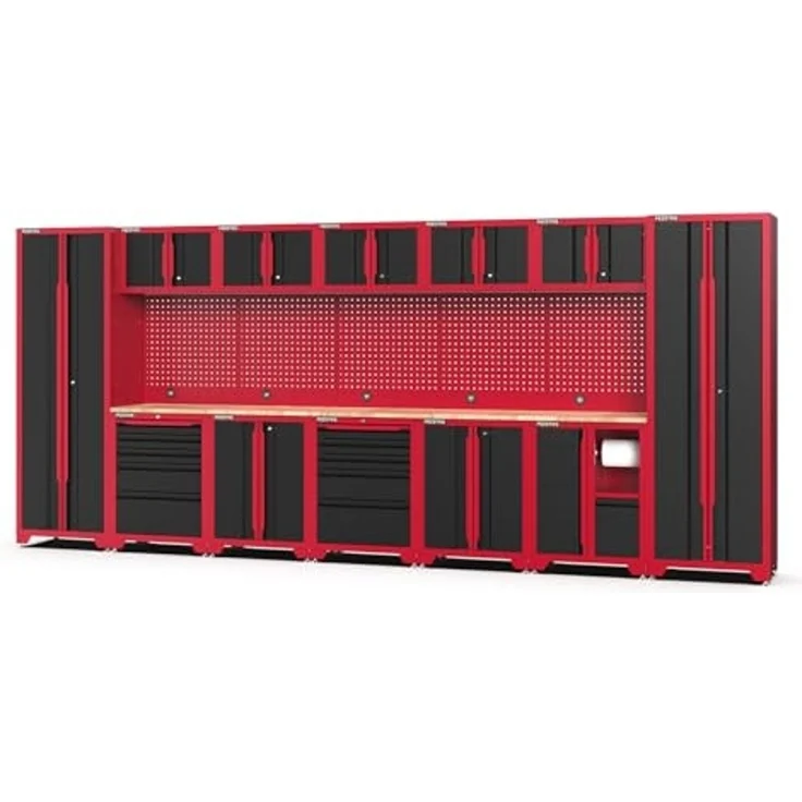Feistos Werkstatteinrichtung "Juno 12", schwarz/rot, 462 x 46 x 198 cm (B x T x H),2 Hochschränke – Bild 1