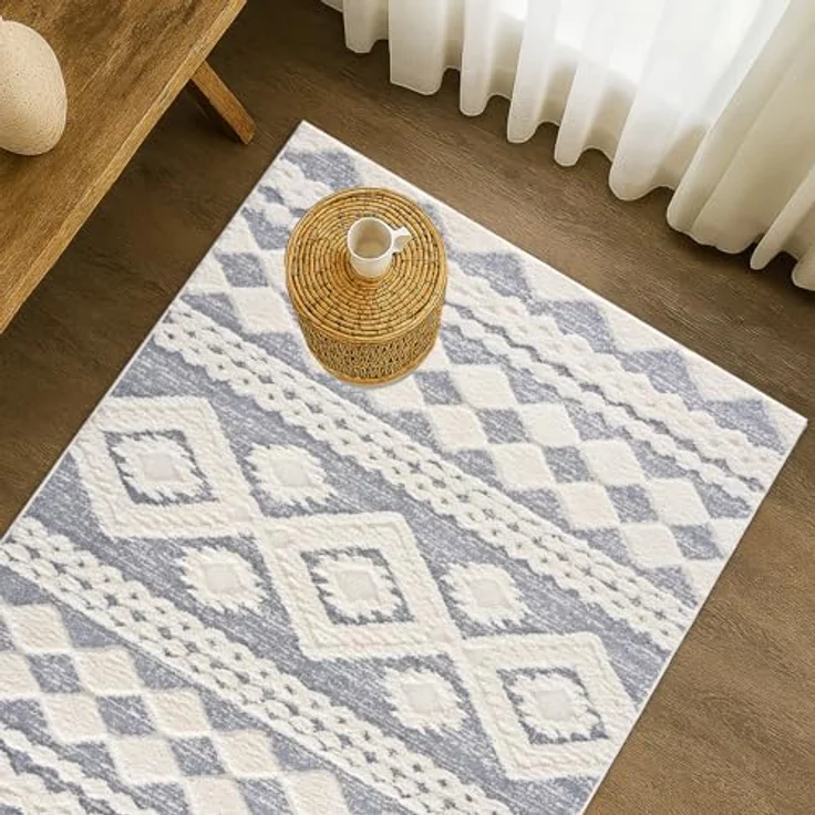 Teppich Wohnzimmer Hochflor - Boho - Pastell Cream Grau - 120x170cm - Einfarbig - Modern Raute Meliert Muster - Skandinavisch Flauschig Weich - Wohnteppich Schlafzimmer Dekoration – Bild 8