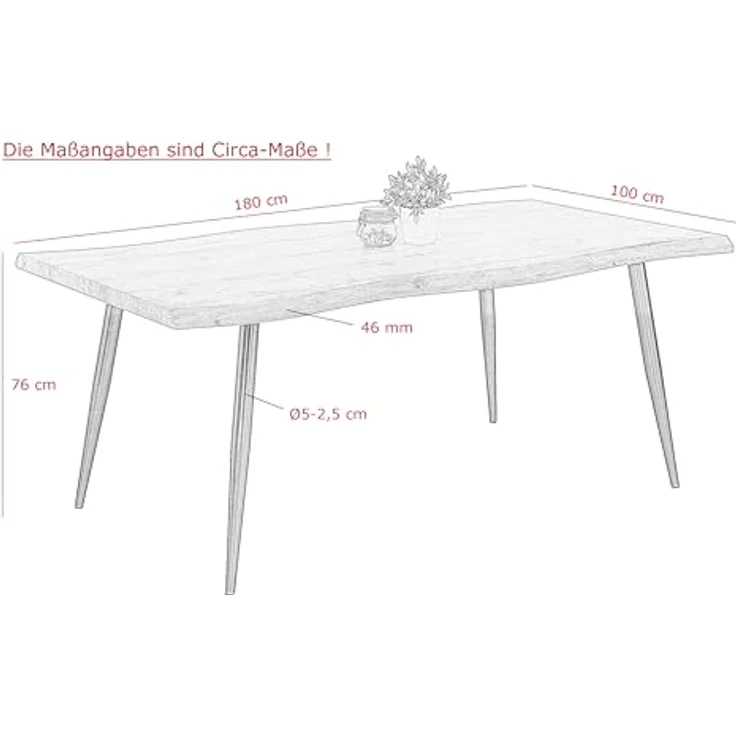 Hela Tische, Esstisch Gabi, Tischplatte 46mm mit Baumkantenoptik Grau, Metallgestell Schwarz, 180x100 cm – Bild 3
