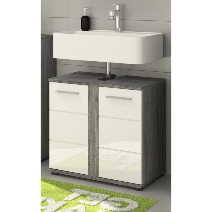 Waschbeckenunterschrank Bailey in weiß Hochglanz und grau 60 cm – Bild 2