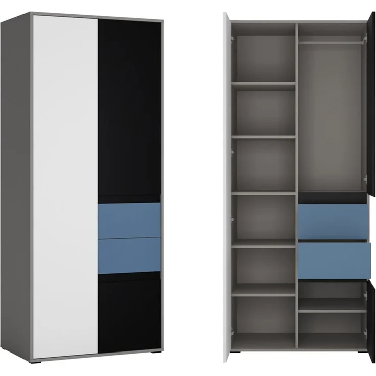 Jugendzimmer Schreibtisch mit Kleiderschrank LIIVA-129 in grau mit schwarz, weiß, blau, B/H/T: ca. 223,1/197/60,1 cm – Bild 4