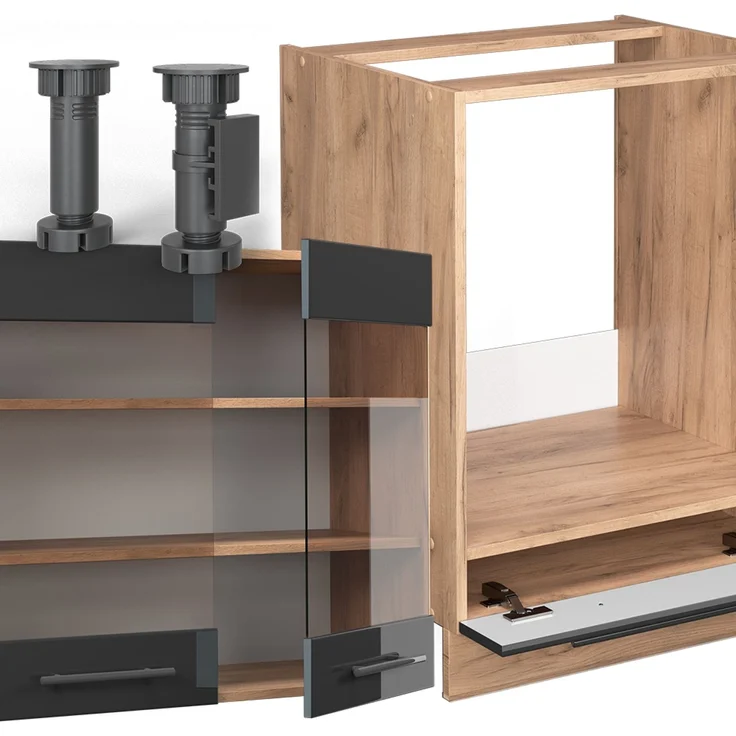 Eckküche Fame-Line Anthrazit Hochglanz/Goldkraft Eiche 190 x 160 cm ohne Arbeitsplatte Vicco – Bild 5