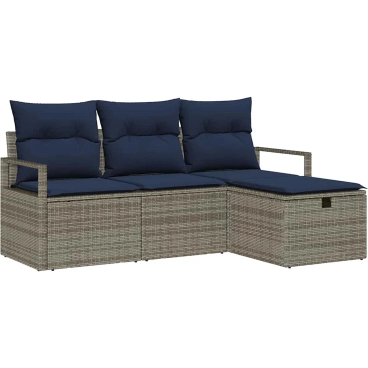 vidaXL Sofa Set 4 stk. 4-Sitzanzahl Grau und Marineblau Poly-Rattan 3359154 – Bild 2
