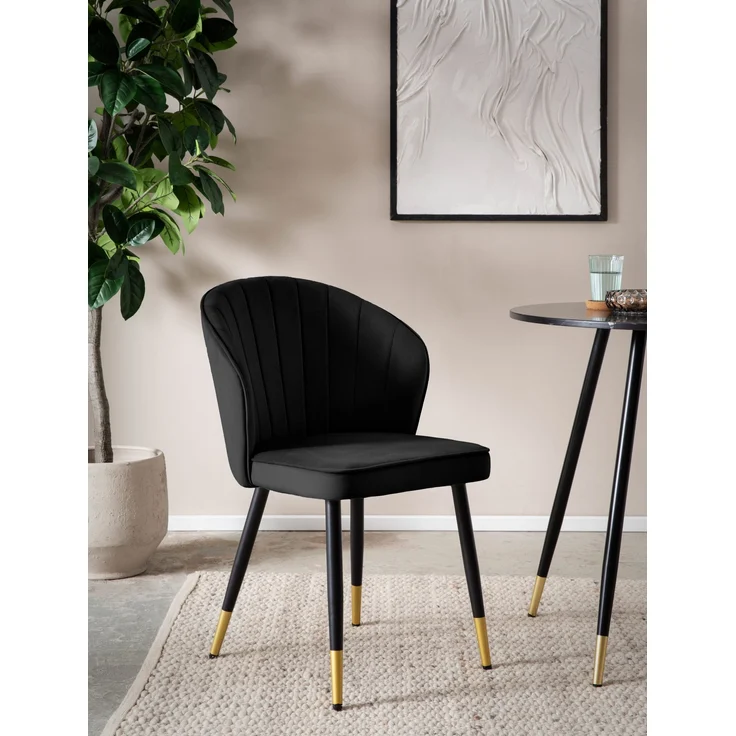 FINEBUY Esszimmerstuhl FB59819 (2er Set Samt Schwarz Küchenstuhl Gepolstert Modern), Polsterstuhl Esszimmer, Schalenstuhl ohne Armlehne – Bild 2