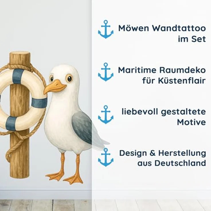 Sunnywall Wandtattoo Aufkleber Maritim Möwen - maritime Wanddeko für Kinderzimmer, selbstklebend, konturgeschnitten, rückstandslos entfernbar – Bild 4
