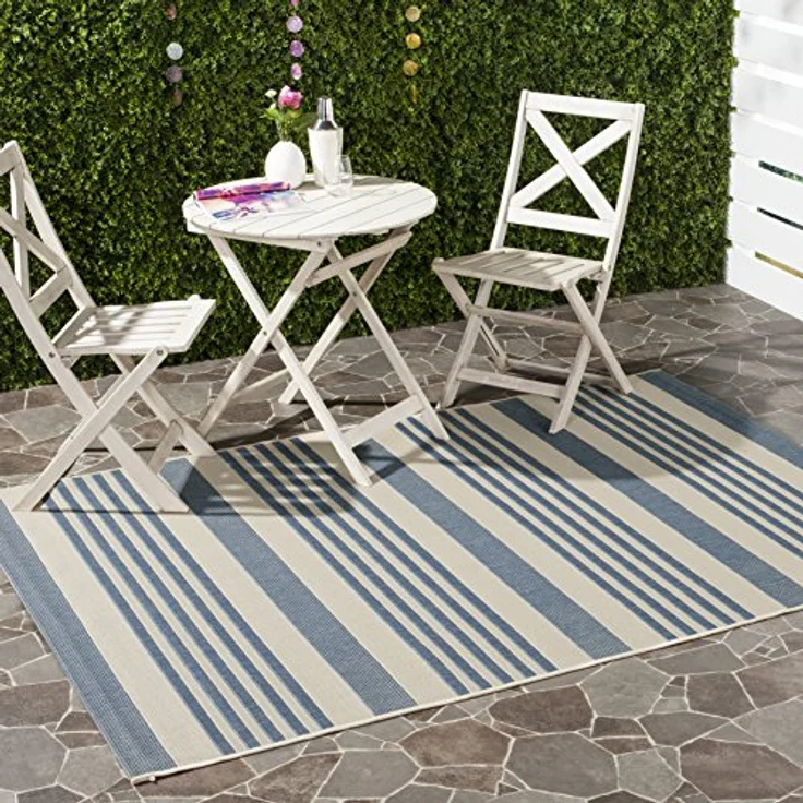 SAFAVIEH Geometrisch Teppich für Wohnzimmer, Esszimmer, Schlafzimmer - Courtyard Collection, Kurzer Flor, Beige und Blau, 160 X 231 cm – Bild 2
