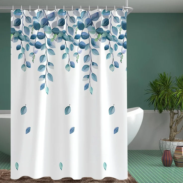 Duschvorhang Grün Blätter 180x200cm Antischimmel Textil Badevorhang 1er Pack – Bild 8