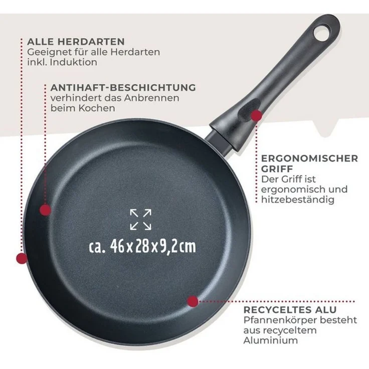 FACKELMANN Bratpfanne Arcadalina 28cm – Antihaft-Pfanne aus 90% recyceltem Aluminium mit ergonomischem Griff – Induktionspfanne zum Kochen & Anbraten – Bild 4
