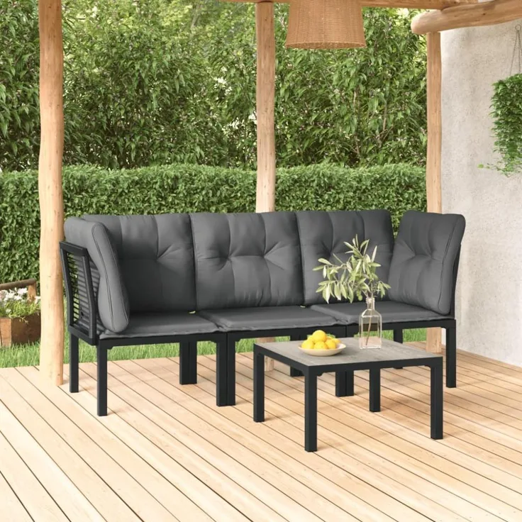 vidaXL 4-tlg. Garten-Lounge-Set Schwarz und Grau Poly Rattan 3187732