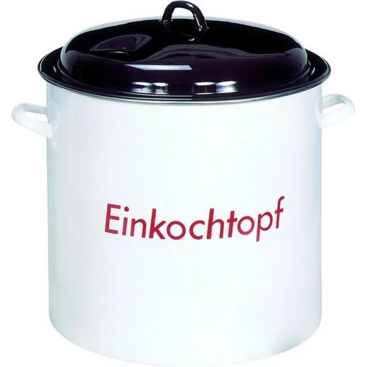 KARL KRÜGER Einkochtopf mit Metalldeckel mit Öffnung für Thermometer 27 l Ø35cm emailliert weiß