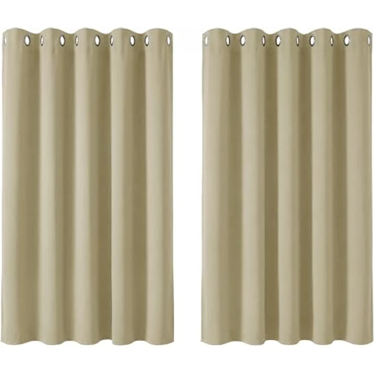 Deconovo Verdunkelungsvorhang Gardine Wohnzimmer Thermogardine Kälteschutz Ösen, 138x168 cm(HöhexBreite), Beige, 2er Set – Bild 2