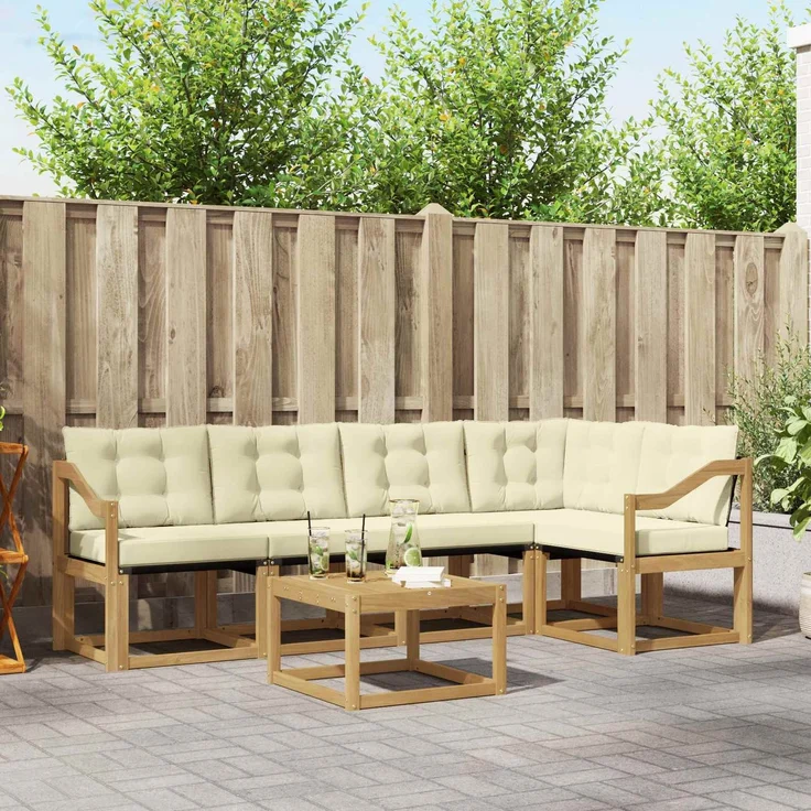 vidaXL Outdoor-Sofagarnitur 6 stk. 5-Sitzer Weiß und Creme 3389508 – Bild 1