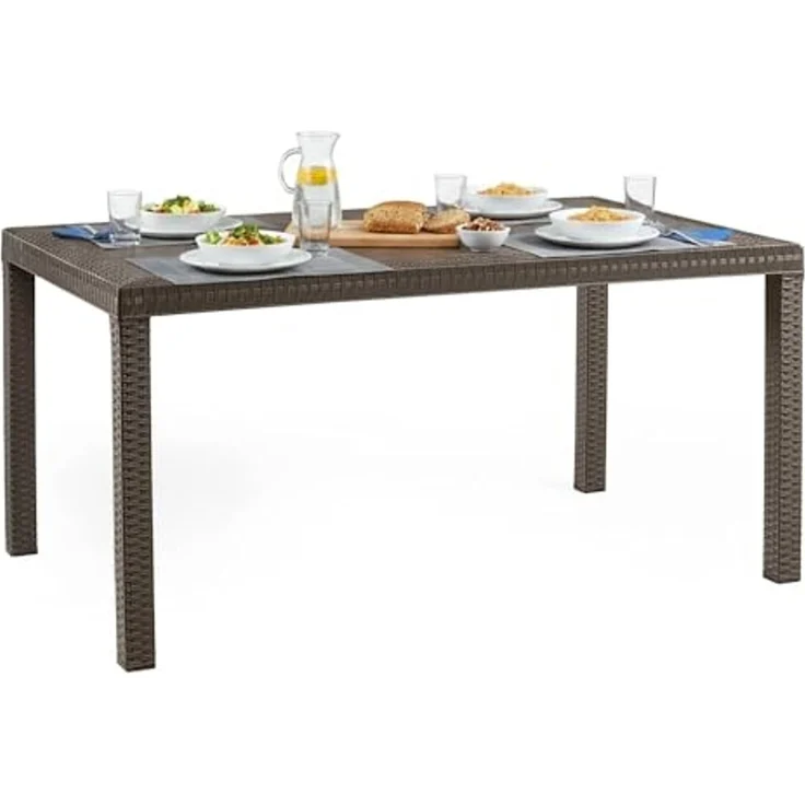 Dmora - Tisch im Freien Giove, rechteckiger GartenRegal, Mehrzweck-Gartentisch in Rattan-Optik, 100% Made in Italy, 150x90h74 cm, Braun – Bild 3