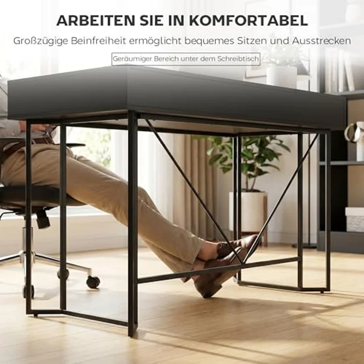 HOMCOM Schreibtisch mit 2 Schubladen (Bürotisch, 1-St, Computertisch), 120 x 60 x 77 cm Schwarz – Bild 7