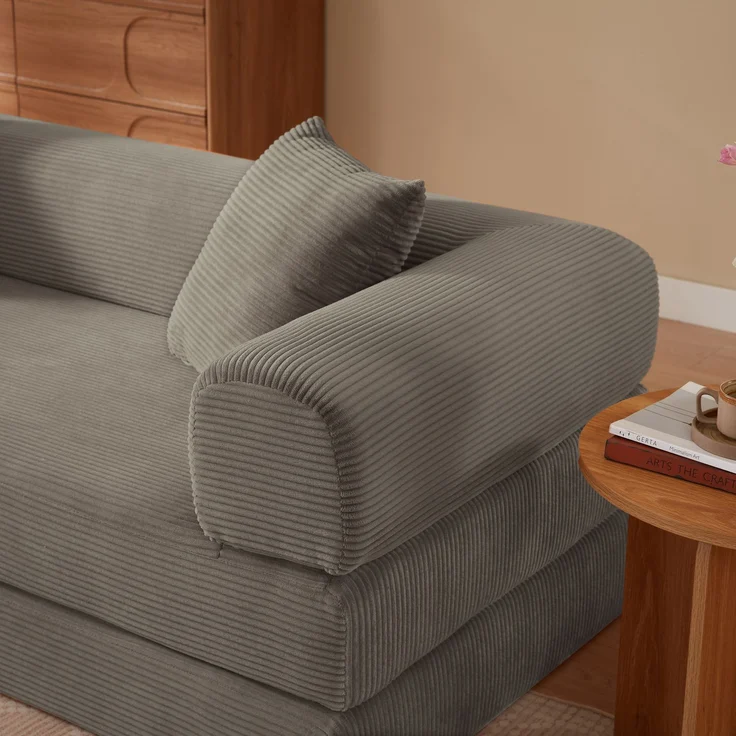 Schlafsofa in Taupe mit Veloursbezug und Kaltschaum, modular, ohne Aufbau,59 x 195 x 89 cm – Bild 6