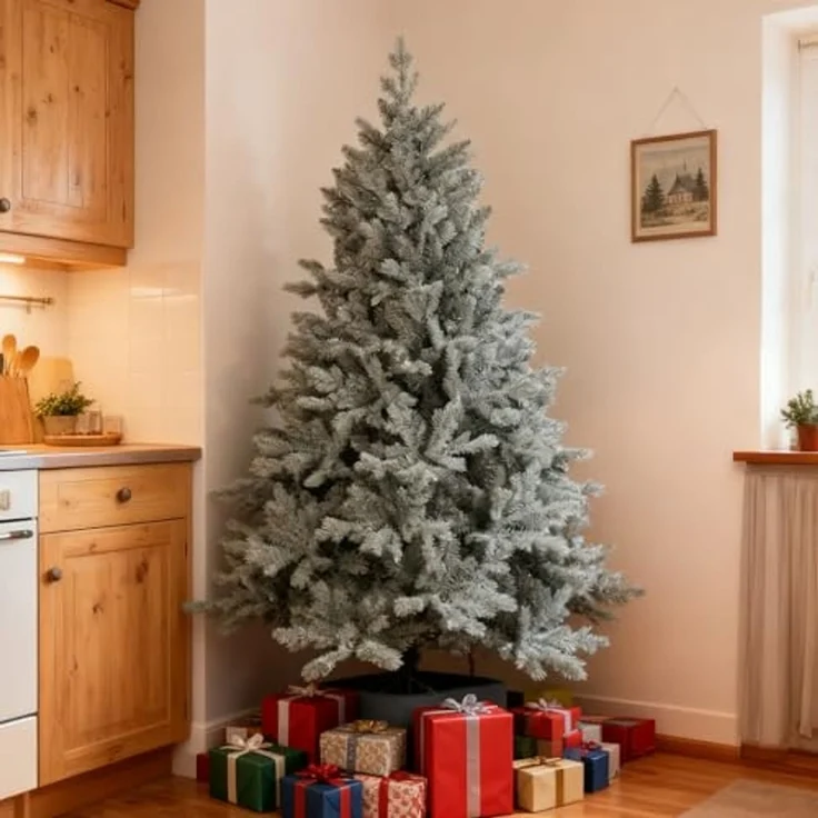 SALCAR 150 cm Künstlicher Weihnachtsbaum aus PE und unsichtbaren PVC-Spitzen, natürliche Blaugrau Tanne, Christbaum mit Schnellaufbau-Klappsystem und Metallständer – Bild 5