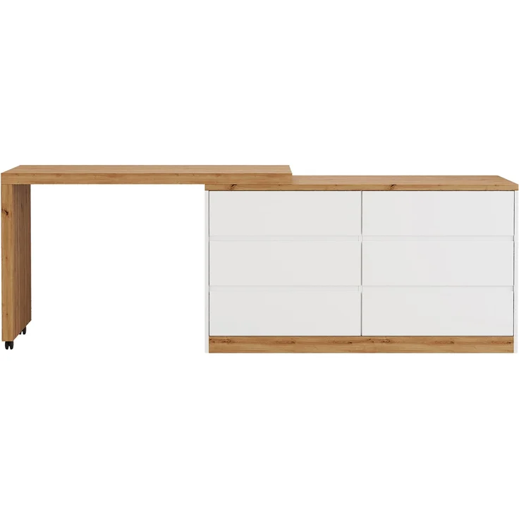 ZUBALIYA Schreibtisch mit feststellbaren Rollen – multifunktionales Design, 4 cm dickere, drehbare Tischplatte, fest arretierbar, weiß/Eiche, Faltbarer Schreibtisch, Eckschreibtisch, Sideboard,Dicke Materialie – Modell N880P4642189O – Bild 14