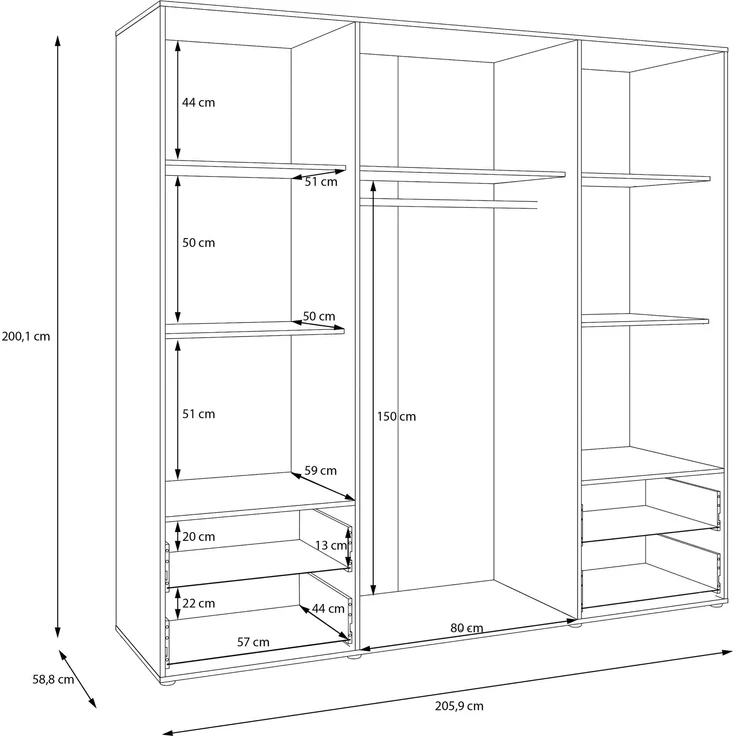 Drehtürenschrank >MOKKARIS< sandfarbig / Artisan Eiche Dekor - 205,9x200,1x58,8cm (BxHxT) – Bild 8