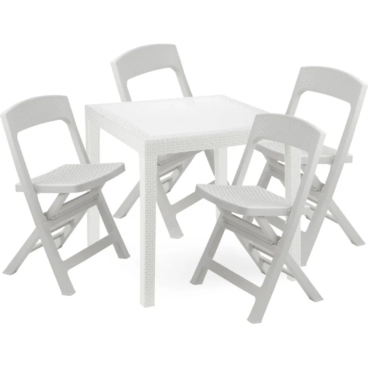 Dmora Outdoor Lounge Set Sanzeno, Outdoor oder Indoor Lounge Set, Quadratischer Tisch mit 2 Klappstühlen, Made in Italy, Weiß