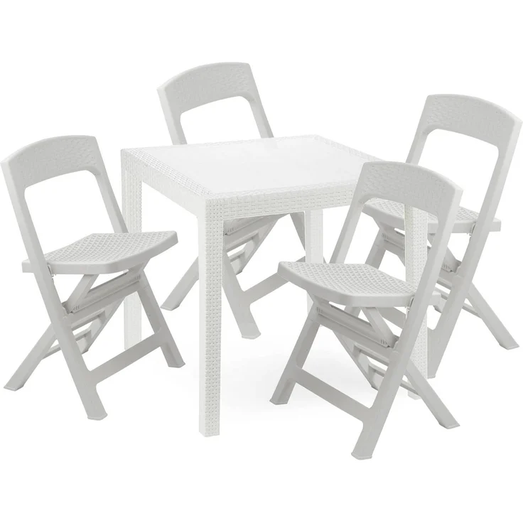 Dmora Outdoor Lounge Set Sanzeno, Outdoor oder Indoor Lounge Set, Quadratischer Tisch mit 2 Klappstühlen, Made in Italy, Weiß – Bild 1