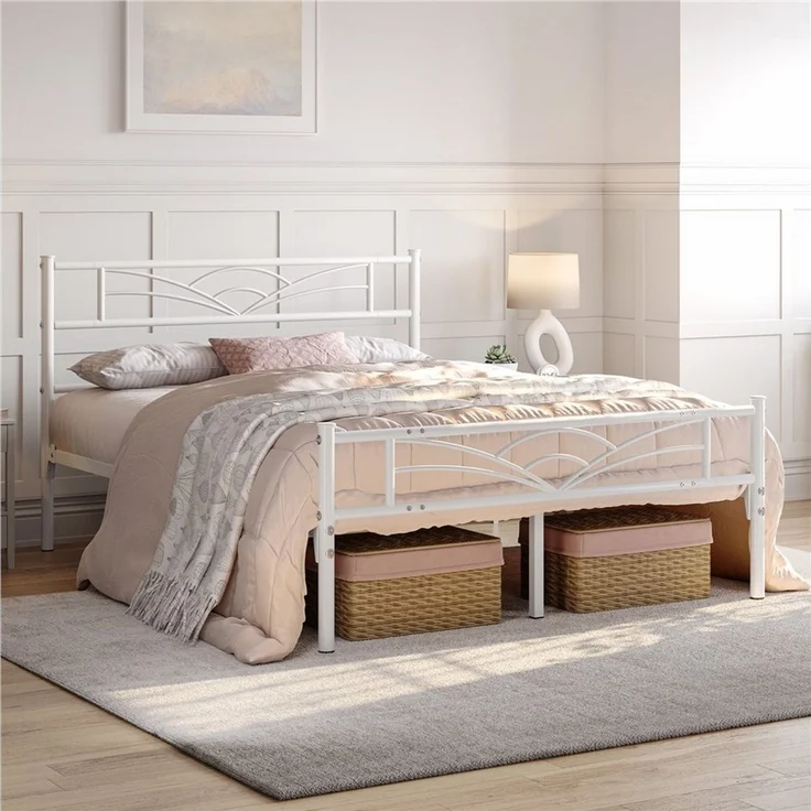 Yaheetech Metallbett mit Lattenrost, Wolkenmuster, Weiß, 140x200 cm – Bild 1