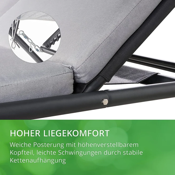Leco Sonnenbett "Sydney", Garten-Doppelliege mit verstellbarer Rückenlehne und Sonnedach, Anthrazit/ Hellgrau, 254 x 190 x 195 cm – Bild 4