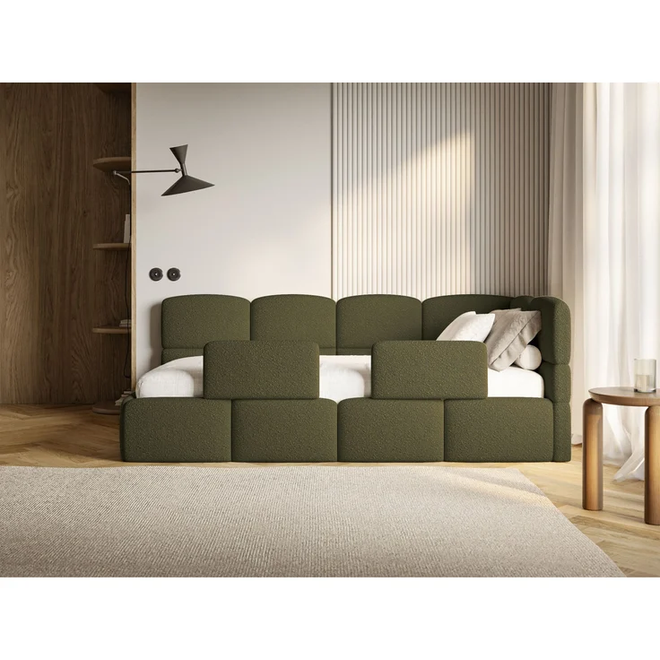 Selsey 'Cloudy' Jugendbett rechts, Rausfallschutz, Bouclé Olivgrün, 90x200 cm – Bild 3