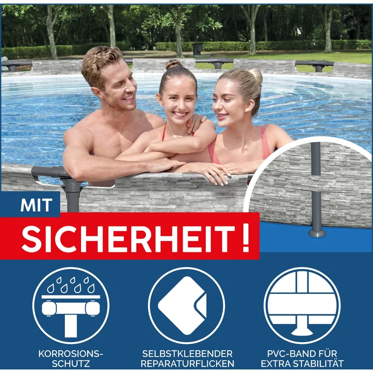 Bestway® Steel Pro MAX™ Ersatz Frame Pool ohne Zubehör Ø 488 x 122 cm, Steinwand-Optik (Cremegrau), rund, Steinoptik – Bild 7
