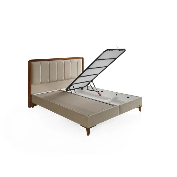 Schlafzimmer-Set "Rovina" – Bett mit Bettkasten und Matratze , Nachttisch, Hocker-Beige – Bild 8