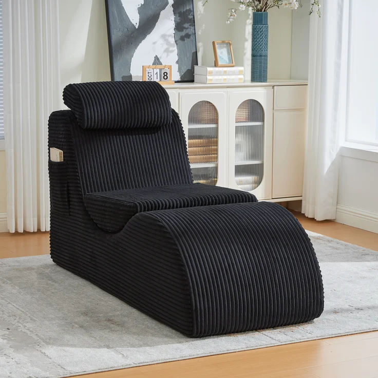 LVHOM Relaxsessel Ergonomisches Design, Lesesessel mit verstellbarer Kopfkissen und Sitzkissen, Fernsehsessel mit Seitentasche, Cord Bezug, bis 200kg belastbar – Bild 2