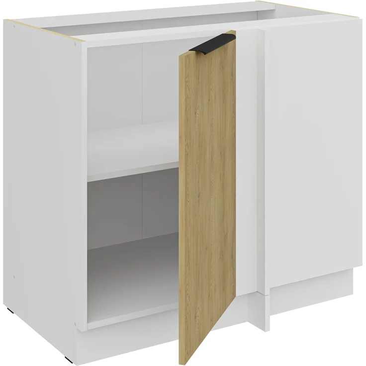 Küchen Eckunterschrank 105 cm CREMONA Eiche hell + Weiß matt Küche Küchenzeile Küchenblock Einbauküche – Bild 2