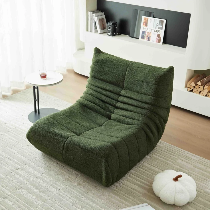 Lounge-Sofa aus Teddy-Velours mit hochdichter Polsterung, ergonomisch, 110x85x79 cm, Grün – Bild 3