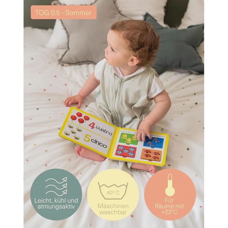 molis&co. Baby-Schlafsack mit Füßen. 0.5 TOG. Größe: 80 cm. Ideal für den Sommer. Zinnia. 100% Baumwolle (Oeko-TEX 100). – Bild 3