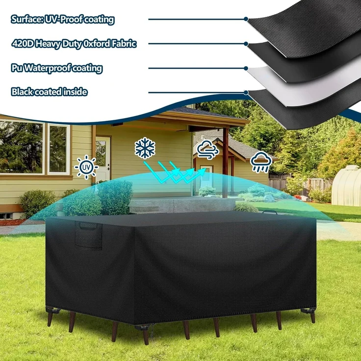 Aujink Abdeckung Gartenmöbel Winterfest, Wasserdichte Schutzhülle Gartenmöbel 420D Oxford Anti-UV Abdeckplane für Gartentische Terrassenmöbel Regenschutz und Staubfest Abdeckhaube Schwarz 270 x 180 x 90 cm – Bild 5
