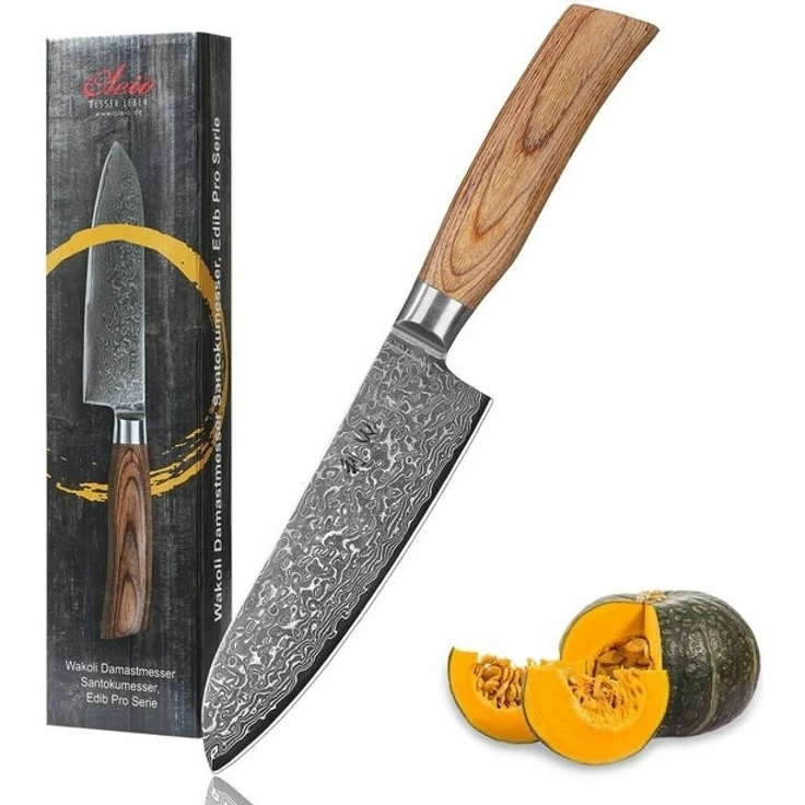 Wakoli Santokumesser EDIB Pro Damast Santoku Messer I 16cm Klinge I Pakkaholzgriff, 67 Lagen Damaststahl, VG-10 Stahlkern – Bild 4