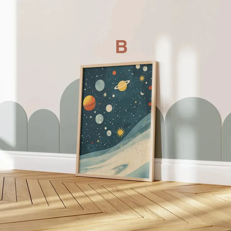 Astronaut Poster Kinderzimmer · Geschenkidee für Kinder · Kinderzimmer Deko · Weltraum Rakete & Planeten · Deko Print ohne Rahmen - B / 10x15cm
