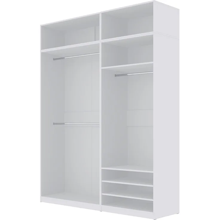 Marmex Möbel Tres Set-K/N (B) Schlafzimmerschrank mit Aufsatz, praktischer Einbauschrank ohne türen, Kleiderschrank mit Regalen und Kleiderstangen, laminierte Spanplatte, weiß 180x246x51 cm
