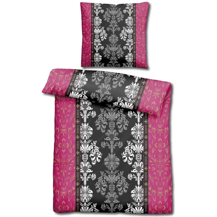 CloudComfort Basic Mikrofaser Bettwäsche schwarz/pink 135 x 200 + 80 x 80 cm