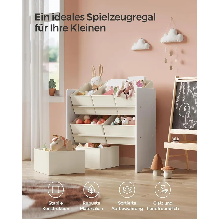 Songmics Kinderregal, mit 7 Aufbewahrungsboxen, MDF / Vliesstoff wolkenweiß, 60 x 29,5 x 62,5 cm – Bild 5
