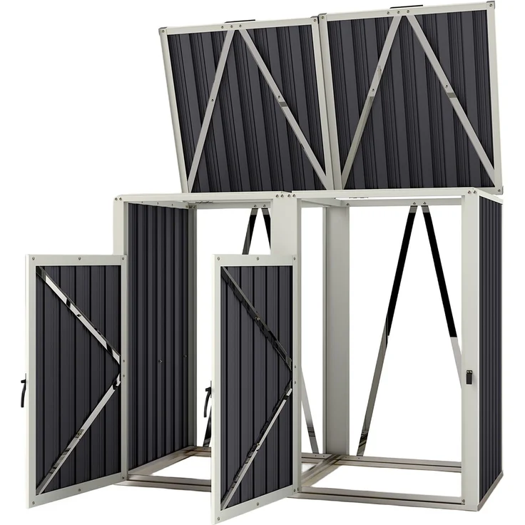 2-teilige Mülltonnenabdeckung mit hochklappbarem Deckel, aus verzinktem Stahl, 146 x 81 x 122 cm, Dunkelgrau – Bild 2