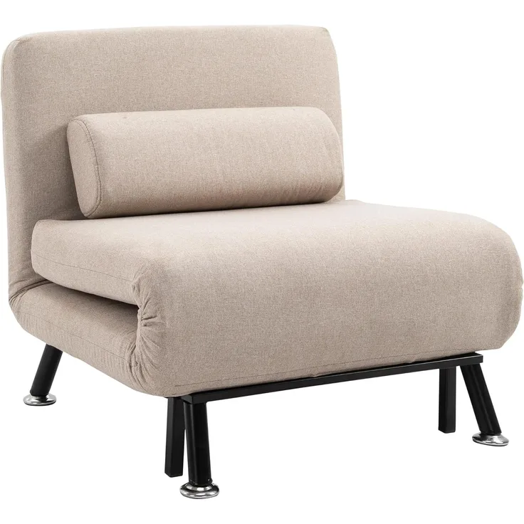 HOMCOM Sessel mit Bettfunktion, Rückenkissen (Klappbett mit Bettfunktion, 1-St, Schlafsessel), für Schlafzimmer, Beige, 75cm x 70cm x 75cm