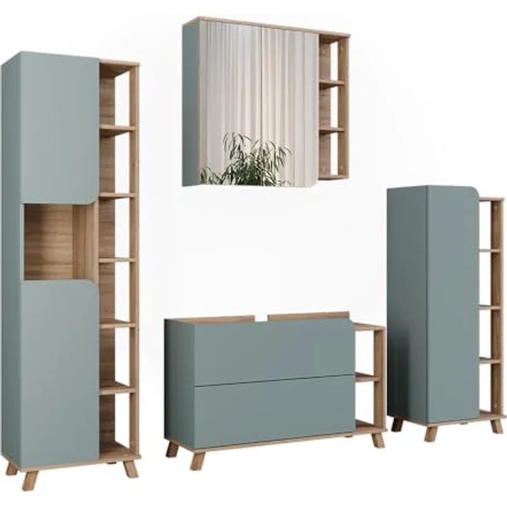 Vichy Badmöbelset Karen, Sonoma/Blau, 4 Teile mit modernem Design und geräumigem Stauraum – Bild 1