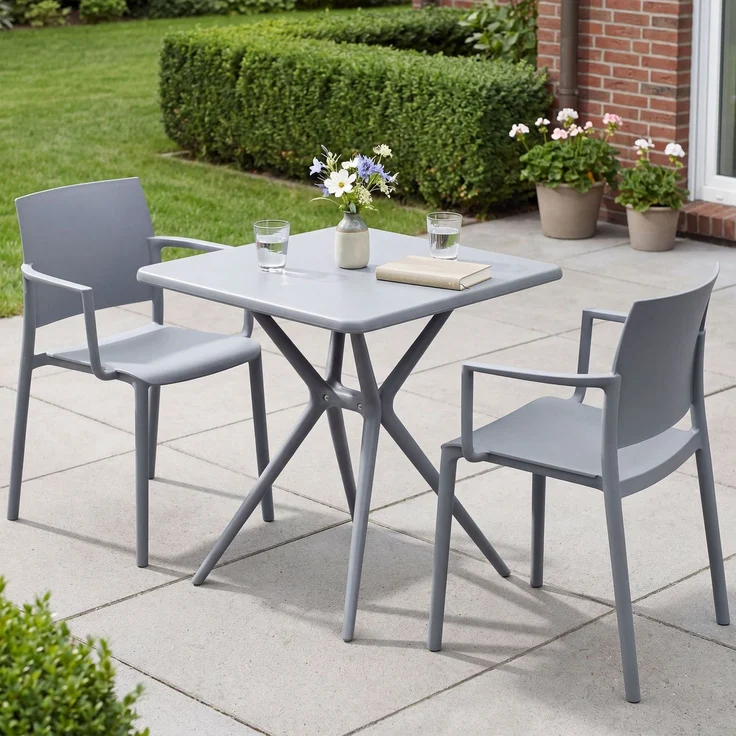 Gartenmöbel-Set FRIDA mit 2 Stühlen - 186 x 72 x 81 cm, Kunststoff, Grau | Balkonset Gartenset Tisch mit Stühlen Bistroset Outdoor – Bild 3
