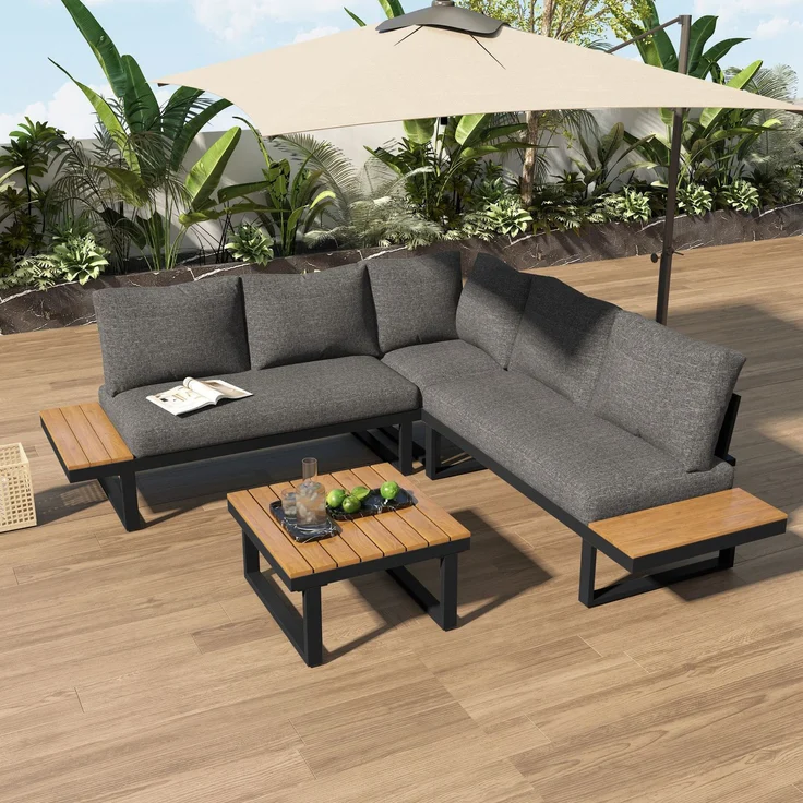 Merax Gartenlounge-Set, 5-Sitzer Gartenmöbel mit 5-Winkel-verstellbare Lehne, Grau+Schwarz – Bild 5