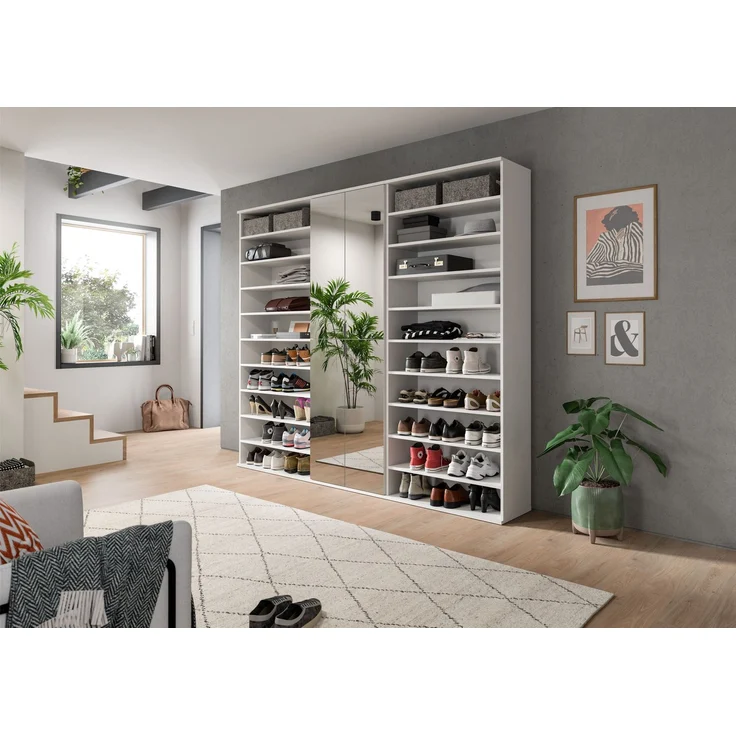 Garderobenschrank Weiß Hochglanz, 222x193x34 cm, Spiegelschrank – Bild 2