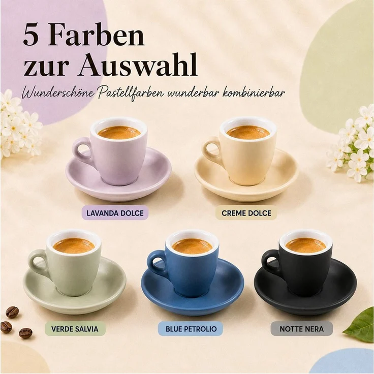 MUVELL Espressotasse Espressotassen 4er Set mit Untertassen, 50ml, Porzellan matt, 4-tlg, Porzellan, Creme, Barista-Design, dickwandig, Soft-Touch – Bild 3
