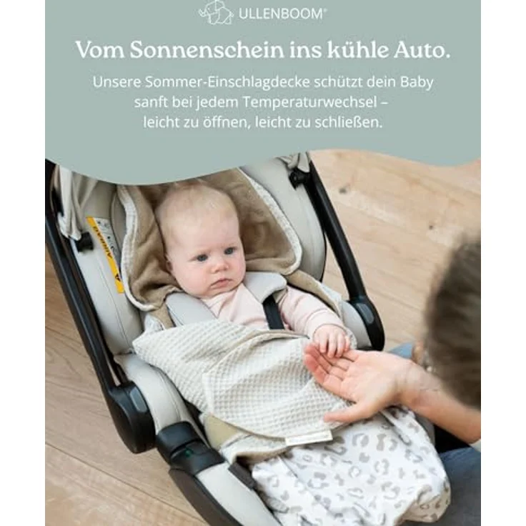 ULLENBOOM Einschlagdecke Babyschale Sommer, Aus 100% OEKO-TEX Materialien - Leo (Made in EU) - Decke für Babyschale & Kinderwagen, Für gängige Kindersitze, ideal für 0 bis 9 Monate – Bild 4