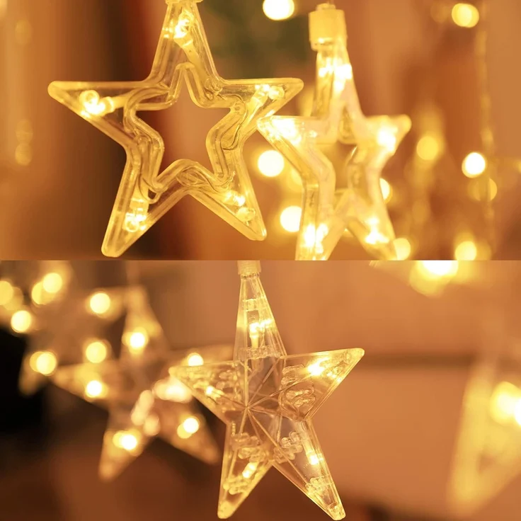 Salcar LED-Lichterkette 2m Sterne LED Lichterkette Außen Lichtervorhang Innen Weihnachten, 8 Beleuchtungsmodi und Memory-Funktion mit Fernbedienung Warmweiß – Bild 5