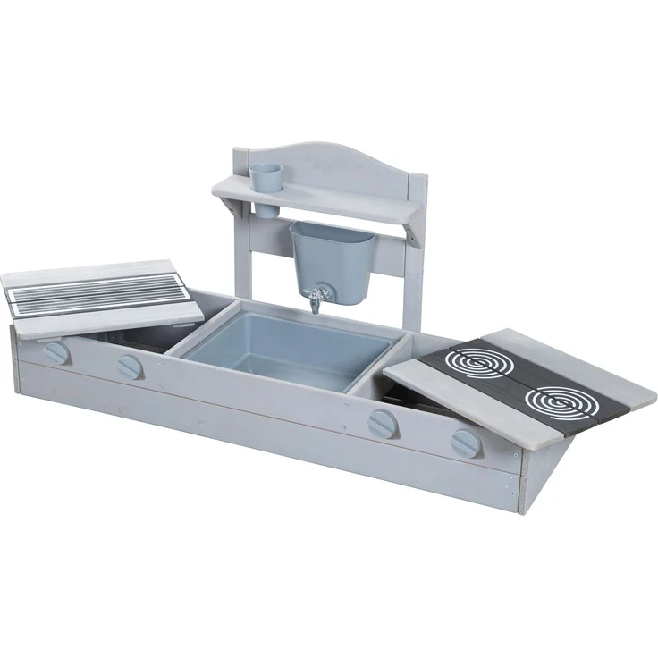 roba 2in1 Balkonsandkasten & Matschküche für Kinder - FSC®-zertifiziert - Inkl. Zubehör - Kompakte Spielküche für Balkon & Garten - Grau – Bild 4